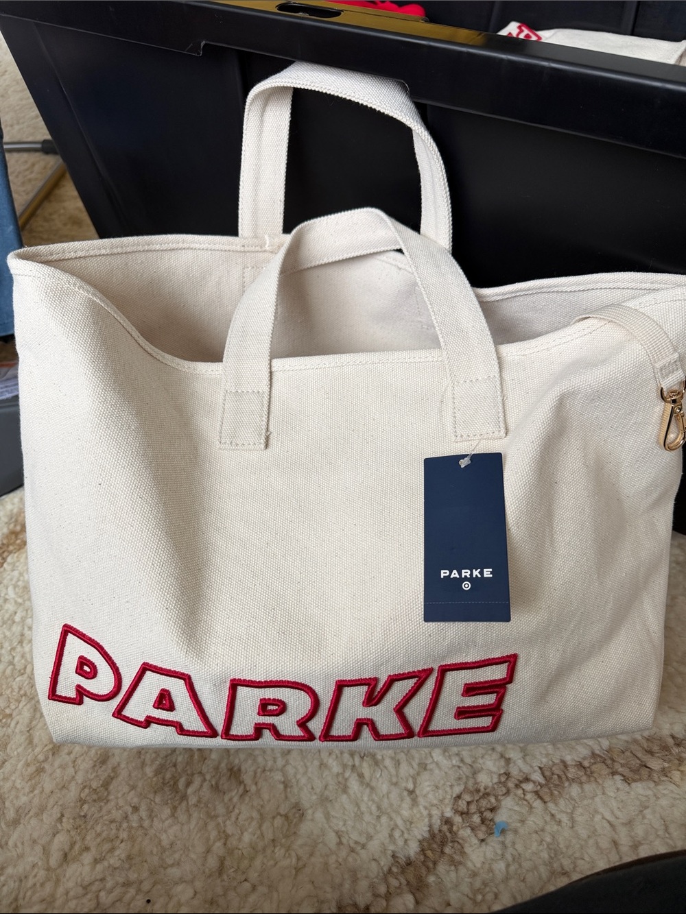PARKE x Target Large Cream Canvas Tote Bag with Red Logo